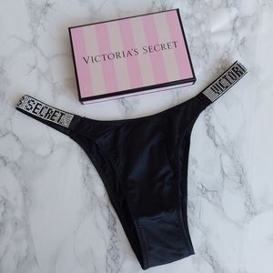 Victoria Secret VERY SEXY Bombshell Shine Strap Brazilian Panty Black